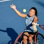 　車いすの部女子シングルス準々決勝で勝利した上地結衣＝ニューヨーク（共同）