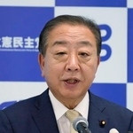 　記者会見する立憲民主党の野田代表＝１２日午前、国会