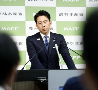 　閣議後の記者会見に臨む小泉進次郎氏。自民党総裁選での配信動画に対するコメント投稿要請を巡り陳謝した＝９月２６日、農水省