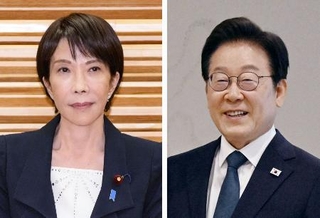 　高市早苗首相（左）、韓国の李在明大統領