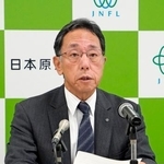 　記者会見する日本原燃の増田尚宏社長＝１日午前、青森市