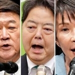 　自民党総裁選に立候補している５氏。左から届け出順に、小林元経済安保相、茂木前幹事長、林官房長官、高市前経済安保相、小泉農相＝２日（小泉氏はロイター＝共同）