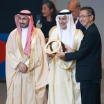 　「建築・景観」部門で金賞を受賞したサウジアラビア＝１２日午後、大阪市此花区の夢洲