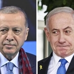 　トルコのエルドアン大統領（ゲッティ＝共同）、イスラエルのネタニヤフ首相（ロイター＝共同）