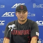 　米国１年目のシーズンが終了し、記者会見するスタンフォード大の佐々木麟太郎＝５月、ダーラム（共同）