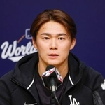 　ワールドシリーズ第６戦への意気込みを語るドジャース・山本＝２９日、ロサンゼルス（共同）