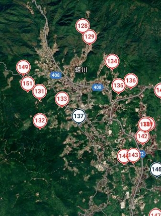 　空き家の可能性がある建物に印が付けられた人工衛星の画像（ＷＨＥＲＥ提供）