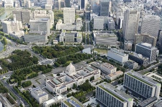 　国会議事堂（中央手前）と霞が関の官庁街（後方）