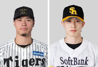 　阪神の佐藤輝明三塁手（左）、ソフトバンクの周東佑京外野手