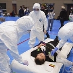 　福島県富岡町で実施された原子力防災訓練＝１日午後