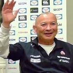 　アイルランド戦を前にオンラインで記者会見するラグビー日本代表のジョーンズＨＣ＝６日（共同）