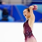 　女子フリーの演技を終え、ガッツポーズする坂本花織＝東和薬品ラクタブドーム