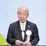 　ＪＩＣＡの海外協力隊発足６０周年記念式典であいさつする田中明彦理事長＝１３日午後、東京都千代田区