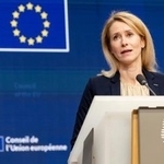 　２０日、記者会見するＥＵのカラス外交安全保障上級代表＝ブリュッセル（ＡＰ＝共同）