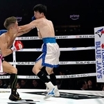 　コーナーポストに掲出された米大リーグ、ブルージェイズの球団名とロゴ＝トヨタアリーナ東京