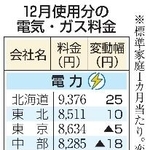 　１２月使用分の電気・ガス料金