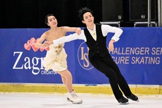 　アイスダンスフリー　演技する櫛田育良（左）、島田高志郎組＝ザグレブ（共同）