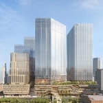 　ＮＴＴ本社が入る「ＮＴＴ日比谷タワー」（中央）の完成イメージ図（同社提供）