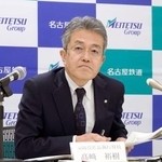 　記者会見する名古屋鉄道の高崎裕樹社長＝１２日午後、名古屋市
