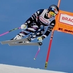 　アルペンスキーＷ杯女子滑降、８季ぶりの優勝を果たした４１歳のリンゼイ・ボン＝１２日、サンモリッツ（ｋｅｙｓｔｏｎｅ提供・ＡＰ＝共同）