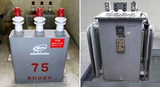 　ＰＣＢが含まれた変圧器（右）と蓄電器（環境省提供）