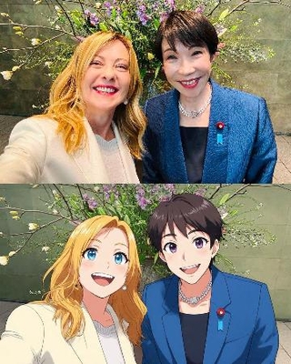 　イタリアのメローニ首相と高市早苗首相とのツーショット写真（メローニ氏のＸから、共同）