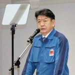 　福島第１原発で年頭のあいさつをする、東京電力ホールディングスの小早川智明社長＝５日午前