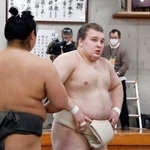 　時津風一門の連合稽古に参加した大関安青錦＝両国国技館の相撲教習所