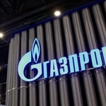 　ロシア政府系天然ガス企業ガスプロムのロゴ＝２０２５年１０月、ロシア・サンクトペテルブルク（ロイター＝共同）