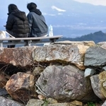 　米子城跡天守台の石垣にある、タイの姿に見える「鯛石」＝鳥取県米子市