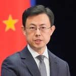 　記者会見する中国外務省の郭嘉昆副報道局長＝２０日、北京（共同）