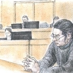 　判決理由を聞く山上徹也被告（イラストと構成・松川久美）