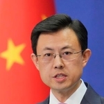 　記者会見する中国外務省の郭嘉昆副報道局長＝２３日、北京（共同）