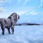 　富士山を眺めるホラアナライオンの想像図（蔦谷匠・総研大助教提供、Ｖｅｌｉｚａｒ・Ｓｉｍｅｏｎｏｖｓｋｉ氏作成）