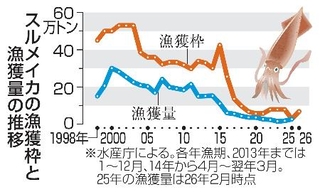 　スルメイカの漁獲枠と漁獲量の推移