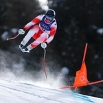 　男子滑降を制したスイスのフラニョ・フォンアルメン。今大会の金メダル第１号となった＝ボルミオ（共同）