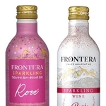 　メルシャンが自主回収する「フロンテラ　スパークリング　ロゼ　缶」の２０２５年７月以降の現行ラベル商品（左）と２０２５年７月以前の旧ラベル商品