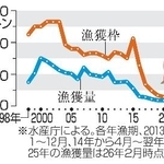 　スルメイカの漁獲枠と漁獲量の推移