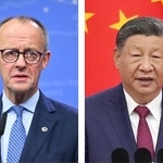 　ドイツのメルツ首相（ゲッティ＝共同）、中国の習近平国家主席