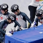 　男子５０００メートルリレー順位決定戦のレースを終えた（上左から）宮田将吾、岩佐暖、渡辺啓太。下は吉永一貴＝ミラノ（共同）