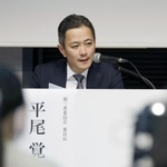 　ニデックの不適切会計問題に関する調査報告書を公表し、記者会見する第三者委の平尾覚委員長＝３日午後、東京都千代田区