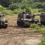 　２０２２年８月、米韓両軍の合同演習で韓国北部・坡州市で待機するＫ９自走砲（聯合＝共同）