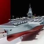 　フランスの新たな原子力空母「自由フランス」の模型＝１８日、西部ナント近郊（ＡＰ＝共同）