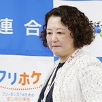 　記者会見に臨む連合の芳野友子会長＝２３日午後、東京都千代田区