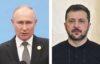 　ロシアのプーチン大統領とウクライナのゼレンスキー大統領（ゲッティ＝共同）