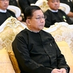 　ミャンマー首都ネピドーでの式典に出席したミンアウンフライン国軍総司令官（当時）＝３月（共同）