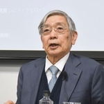 　シンポジウムで発言する黒田東彦前日銀総裁＝３日、東京都港区