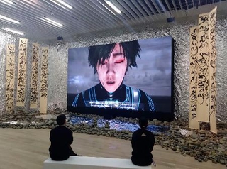 　ルー・ヤン「ＤＯＫＵ（独）」シリーズ。明るい場所でもクリアな映像を鑑賞できるＬＥＤパネルで上映＝東京・六本木の森美術館