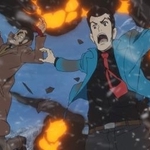 　アニメ「ＬＵＰＩＮ　ＴＨＥ　ＩＩＩＲＤ　銭形と２人のルパン」より。爆発に巻き込まれる銭形とルパン（原作：モンキー・パンチ　（Ｃ）ＴＭＳ）