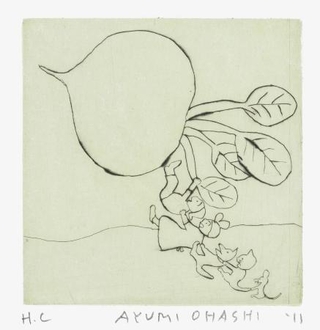 　大橋歩さんの銅版画作品。書籍「おおきなかぶ、むずかしいアボカド　村上ラヂオ　２」の表紙を飾った（マガジンハウス、２０１１年／新潮文庫、２０１３年）（提供写真）